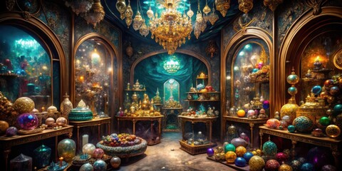 Obraz premium opulent chamber filled with glittering gemstones and rare antiquities, fine art