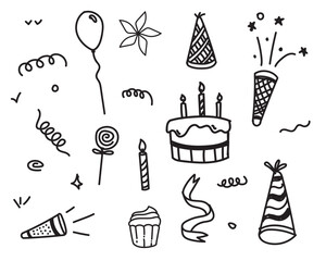 happy birthday element decoration doodle hand drawn.