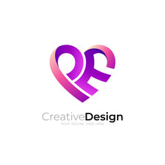 Letter P and E logo with love care design combination, unity
