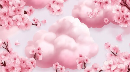 Fototapeta premium Seamless pattern with pink cloud and sakura blossom, sakura, blossom, pink, cloud, seamless, pattern, fabric, textile, wallpaper