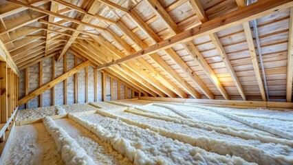 Fototapeta premium Close-up view of spray foam insulation in a wooden attic structure
