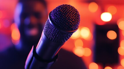 Microphone Close-Up on Stage with Singer