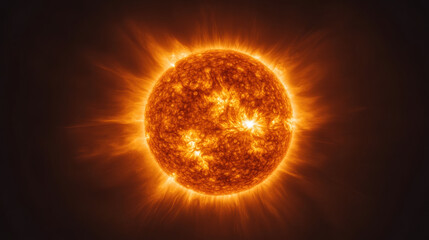 Fototapeta premium glowing sun emitting fiery fractals and blending energy in vibrant colors