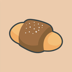 chocolate cream bread with outline flat vector design.