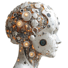 Fototapeta premium A futuristic humanoid head composed of circuits and lights, symbolizing advanced technology.