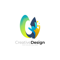 Obraz premium People care logo with letter U design illustration, 3d colorful style