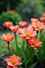Blooming flowers in a garden, foliage, greenery