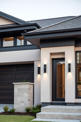Fototapeta premium Modern Home Exterior: Contemporary Architectural Design and Landscaping