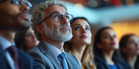 Engaging business conference audience modern venue event professional environment close-up view