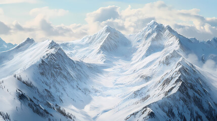 Obraz premium Snow covered mountains valley winter landscape scene. Winter Ridge. Illustration