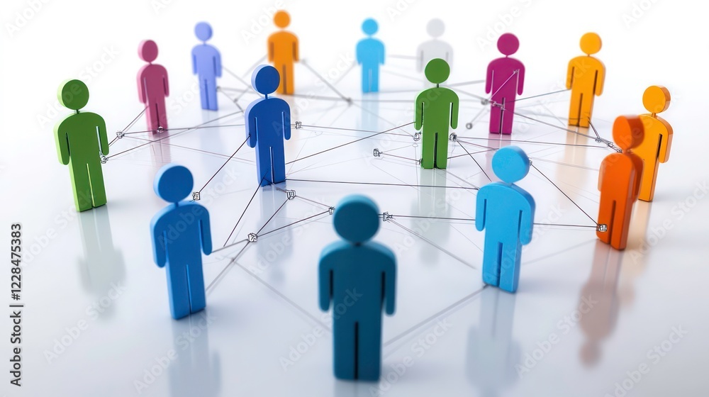 Poster social network concept connection colorful figures linked by lines depict the complex web of relatio