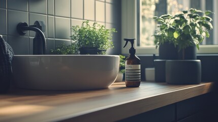 Serene Bathroom Sanctuary: Modern Minimalist Design with Lush Greenery