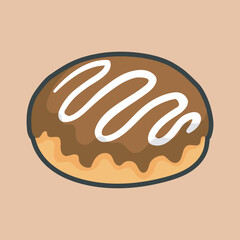 chocolate cream dough food bakery with outline flat vector design.