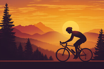 Obraz premium Cycling enthusiast vector with a bike, helmet, and hilly background. Vector illustrations concept