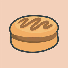 chocolate cream cookie with outline flat vector design.