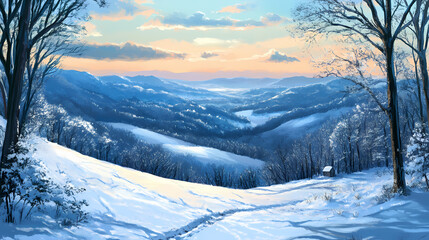 Obraz premium Beautiful blue ridge mountains winter. Winter Ridge. Illustration