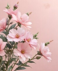 Fototapeta premium Delicate watercolor flowers on a pastel pink background, delicate, nature