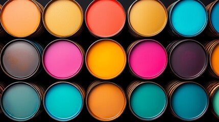 Textured close-up of stacked oil barrels in bold colors, emphasizing their glossy metal finish and geometric alignment