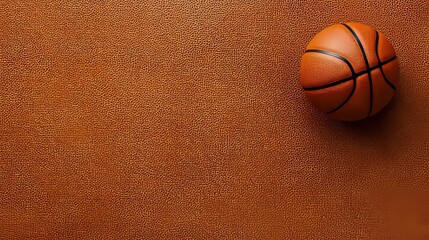 Top view close-up of a basketball on a polished wooden court, with empty space for promotional or sports event text