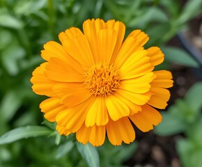 Blooming marigold flower close-up garden nature vibrant environment view