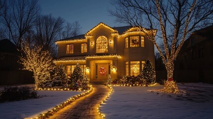 Beautifully Decorated Holiday Scene with Lights