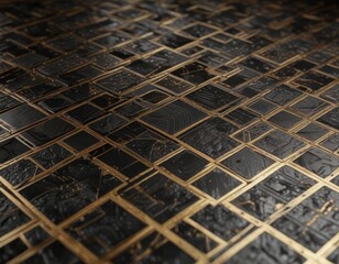 Geometric patterns in black and gold on a textured surface, interior design, luxury