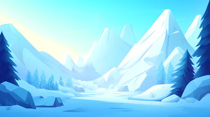 Fototapeta premium Frosty morning light illuminates canyon scene, mountain, frost. Frosty Canyon. Illustration