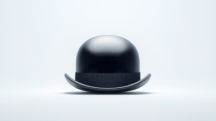 Black bowler hat on white studio background, simple elegant design