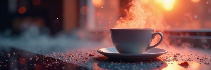 Fototapeta premium Misty aura surrounds a coffee cup, atmosphere, coffee, glow