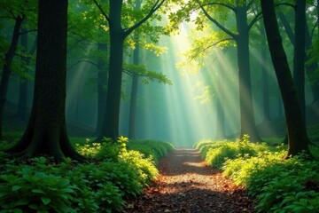 Misty forest path unwinding, mist, forest