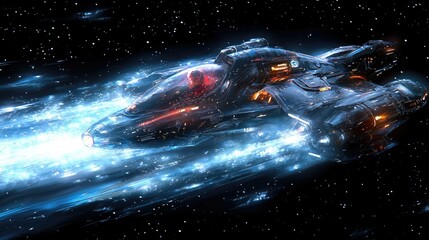 Futuristic Spaceship Speeding Through Deep Space