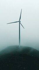 A seagull perched on a rock overlooking wind turbines. AI.