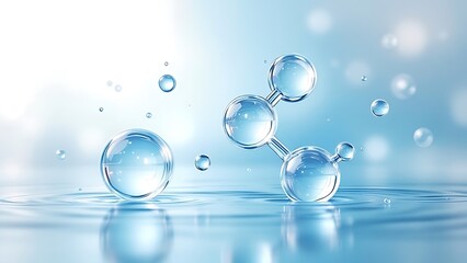 Blue glass spheres, abstract molecules, 3d rendering.