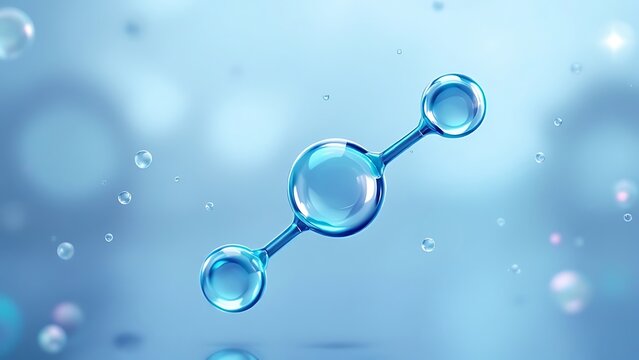 Blue glass spheres, abstract molecules, 3d rendering.
