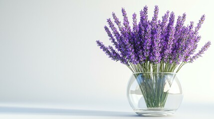 Lavender bouquet in a glass vase. AI.