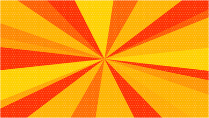 水玉入りの派手なアメコミ風の集中線サンバースト背景素材 赤 オレンジ 黄色	