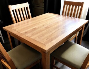Warm hued wooden dining set with four chairs ready for a gathering