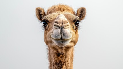 Obraz premium Camel headshot, desert background, curious expression, potential tourism ad