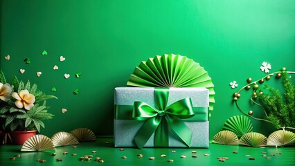 Festive St. Patrick's Day Gift Box Banner: Green Background with Shamrocks and Bow