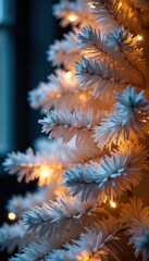Sparkling garlands on white Christmas tree with snowflakes, , Wreath On Tree