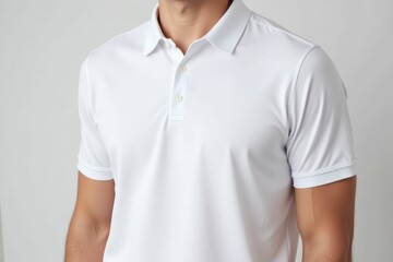 A Closeup of a Man Wearing a White Polo Shirt