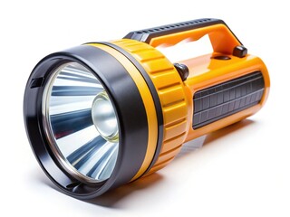 Rechargeable LED Flashlight: Solar & Hand Crank Power, Vertical View, White Background