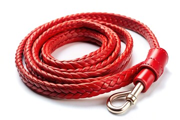 Fototapeta premium Red Leather Dog Leash, Isolated on White Background - Premium Stock Photo