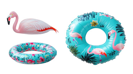 Colorful Flamingo Swimming Rings for Summer Fun Generative AI
