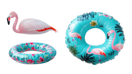 Colorful Flamingo Swimming Rings for Summer Fun Generative AI