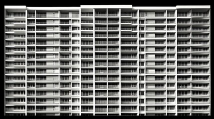 Monochrome architectural photo of a skyscraper, shadows and light defining its clean, modern geometry