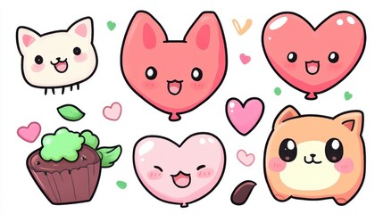 Cute and Colorful Cartoon Animals and Heart Balloons for Fun Projects