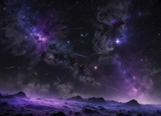 Fototapeta premium Sparkling starfield on inky black background with vibrant hues of indigo and violet, astronomy, night sky