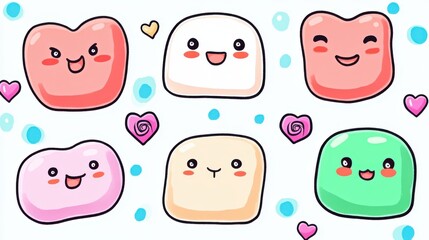 Cute and Colorful Cartoon Marshmallow Characters with Joyful Expressions