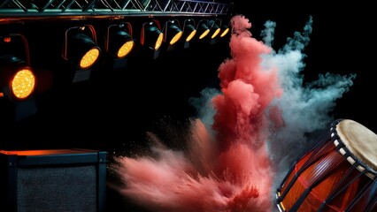 Colorful Smoke Enveloping Stage with Dramatic Lighting Effects